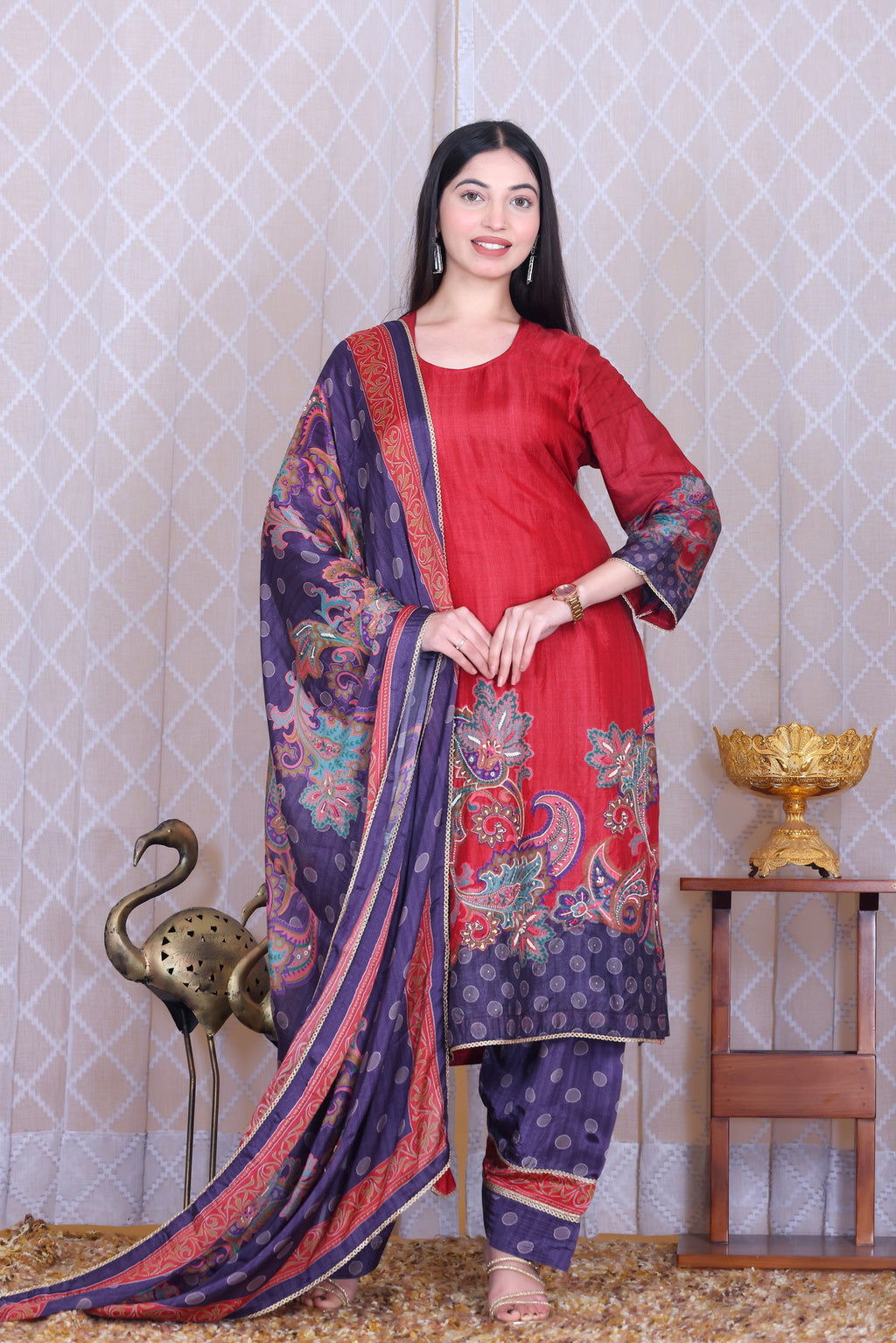 Rangrez Crimson Unstitched Crepe Set - Label Tu Hai