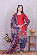 Rangrez Crimson Unstitched Crepe Set - Label Tu Hai