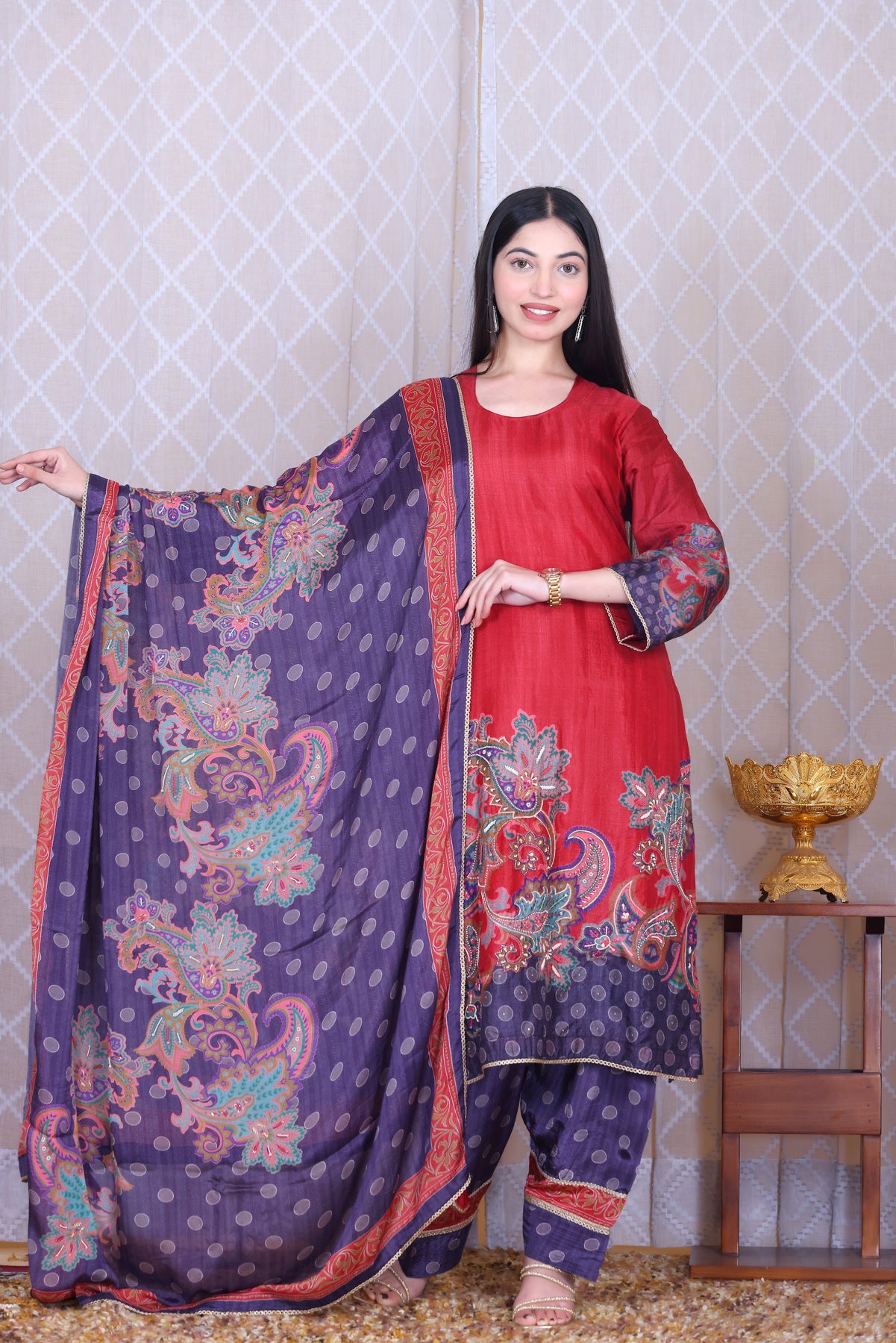 Rangrez Crimson Unstitched Crepe Set - Label Tu Hai