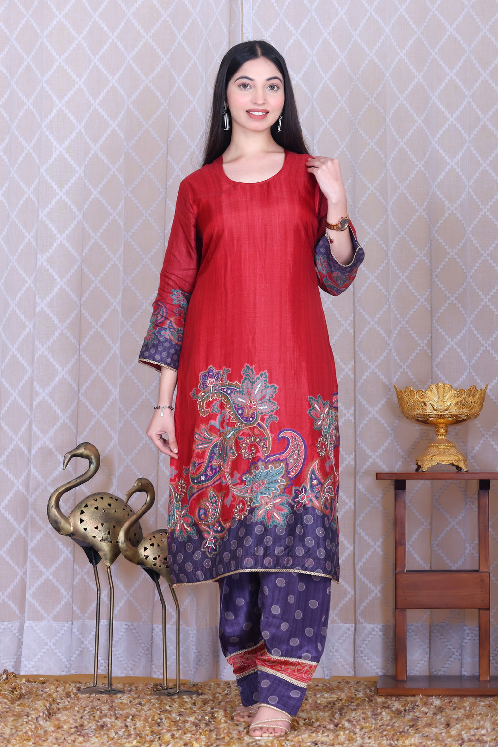 Rangrez Crimson Unstitched Crepe Set - Label Tu Hai
