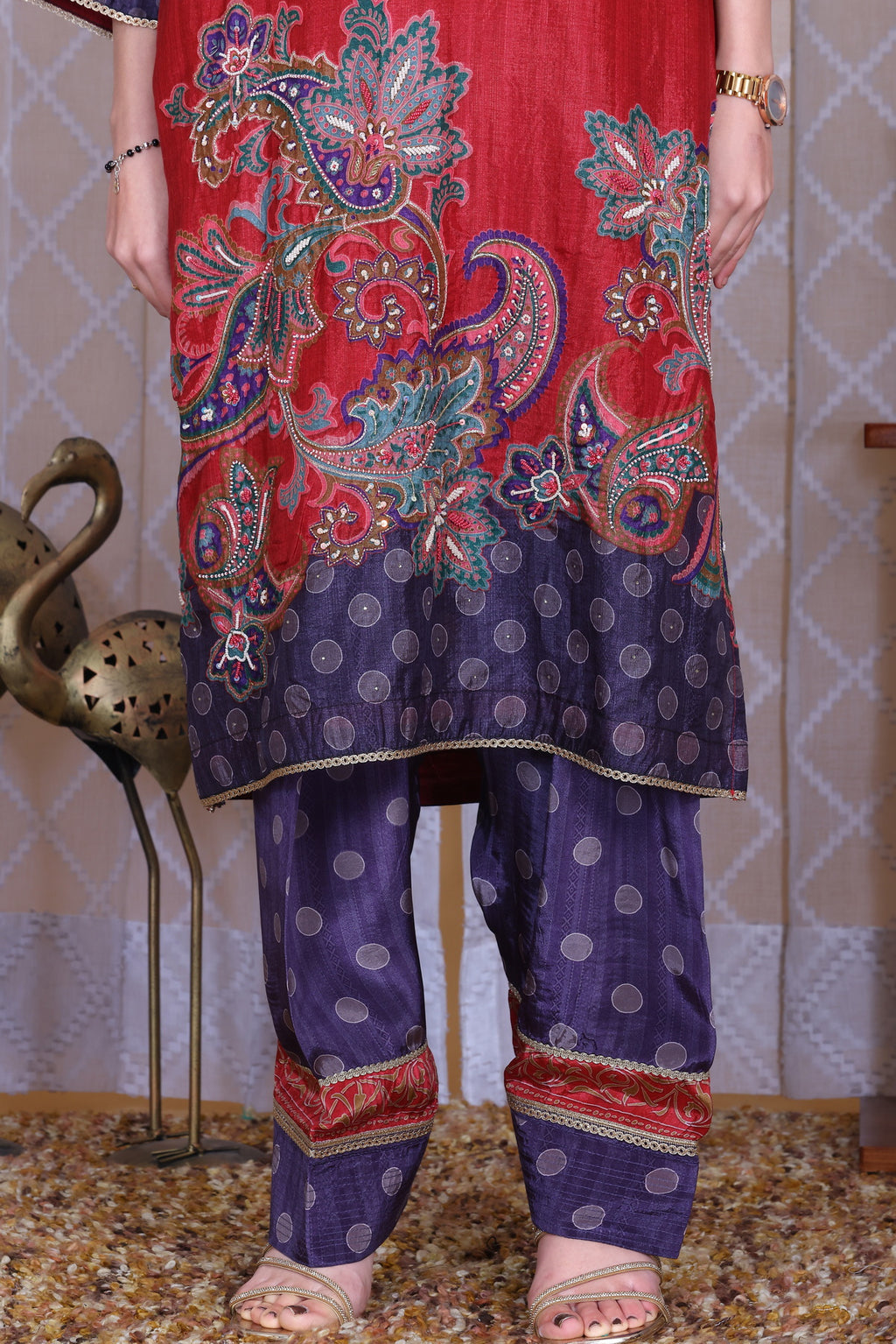 Rangrez Crimson Unstitched Crepe Set - Label Tu Hai