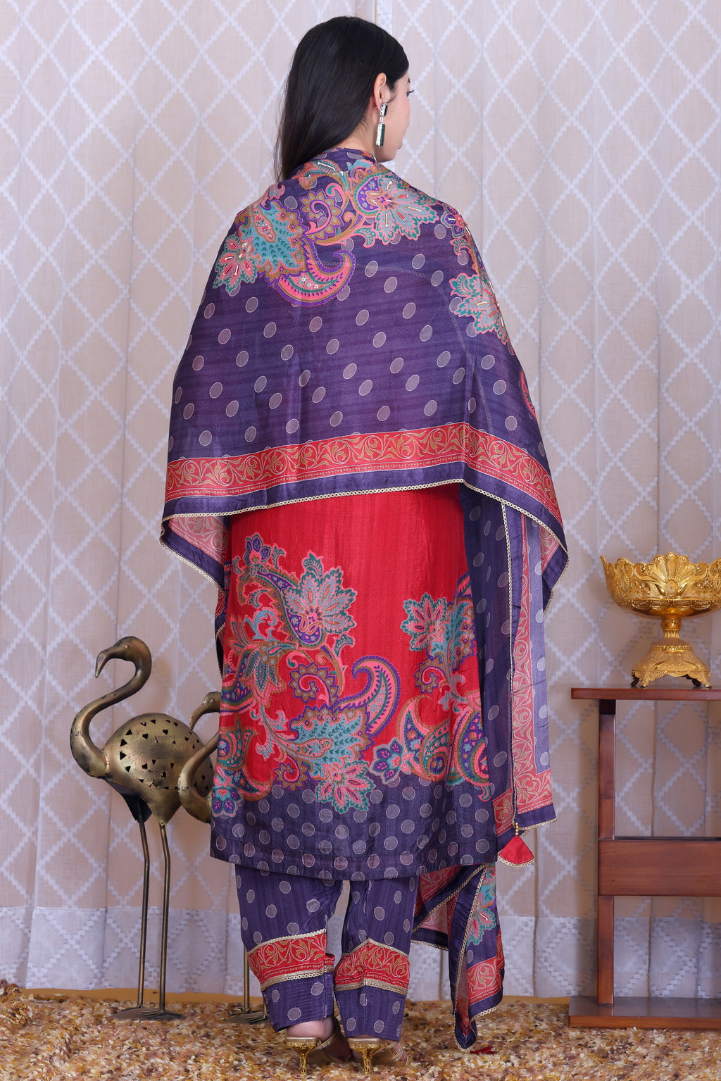 Rangrez Crimson Unstitched Crepe Set - Label Tu Hai