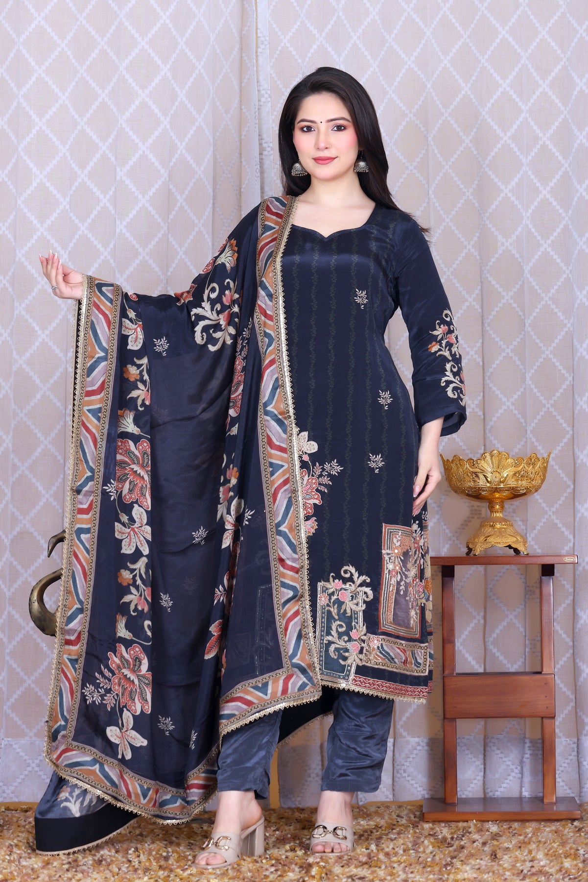 Zarif Midnight Bloom Unstitched Crepe Set - Label Tu Hai