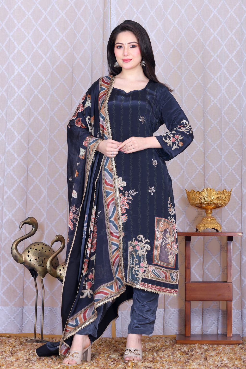 Zarif Midnight Bloom Unstitched Crepe Set - Label Tu Hai