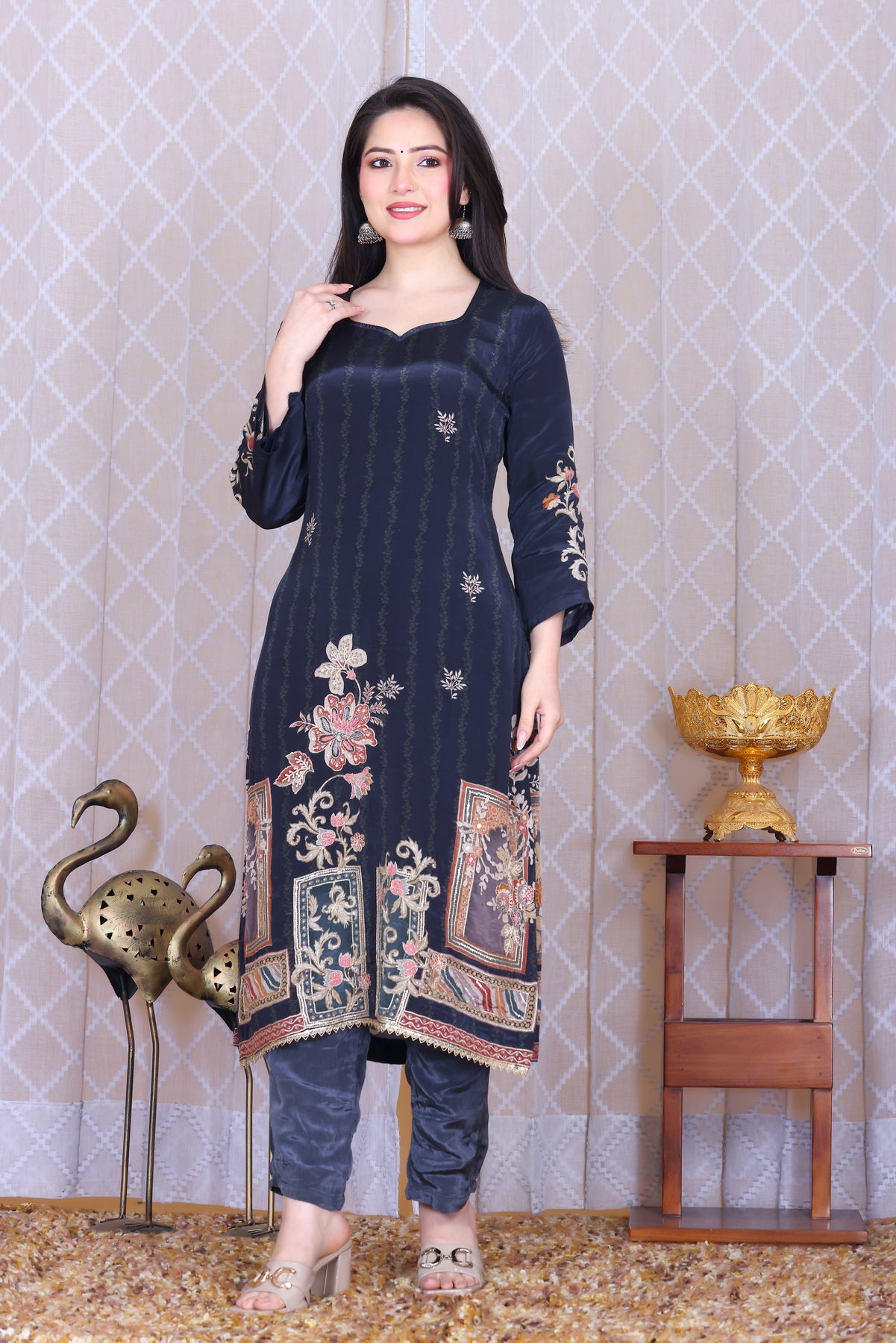 Zarif Midnight Bloom Unstitched Crepe Set - Label Tu Hai