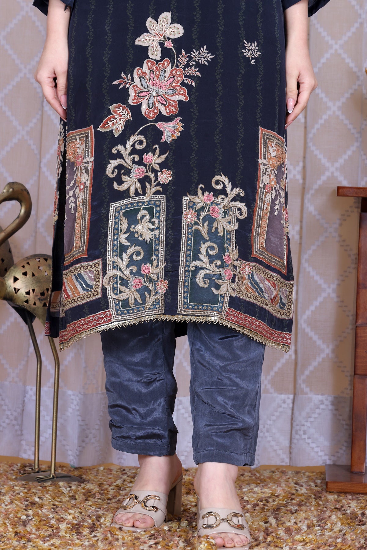 Zarif Midnight Bloom Unstitched Crepe Set - Label Tu Hai