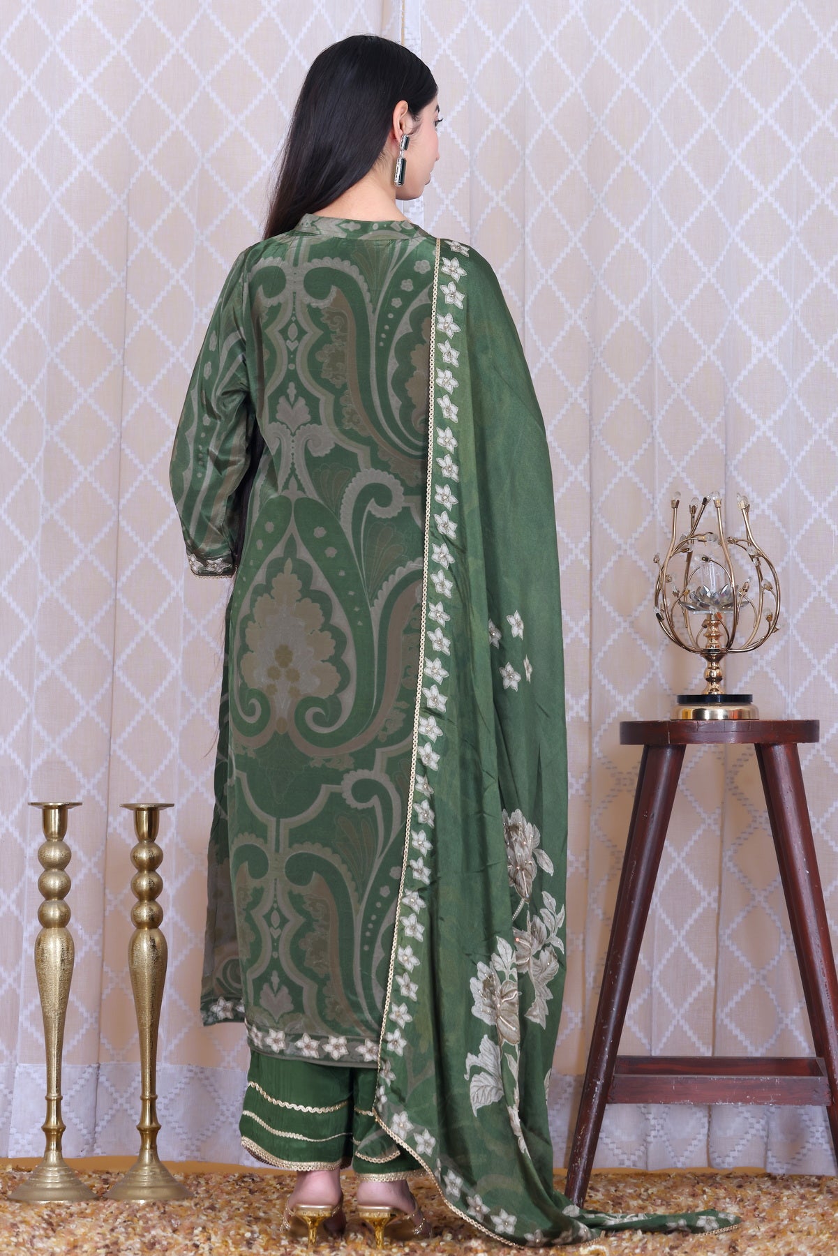 Zareen Emerald Jaal Unstitched Crepe Set - Label Tu Hai