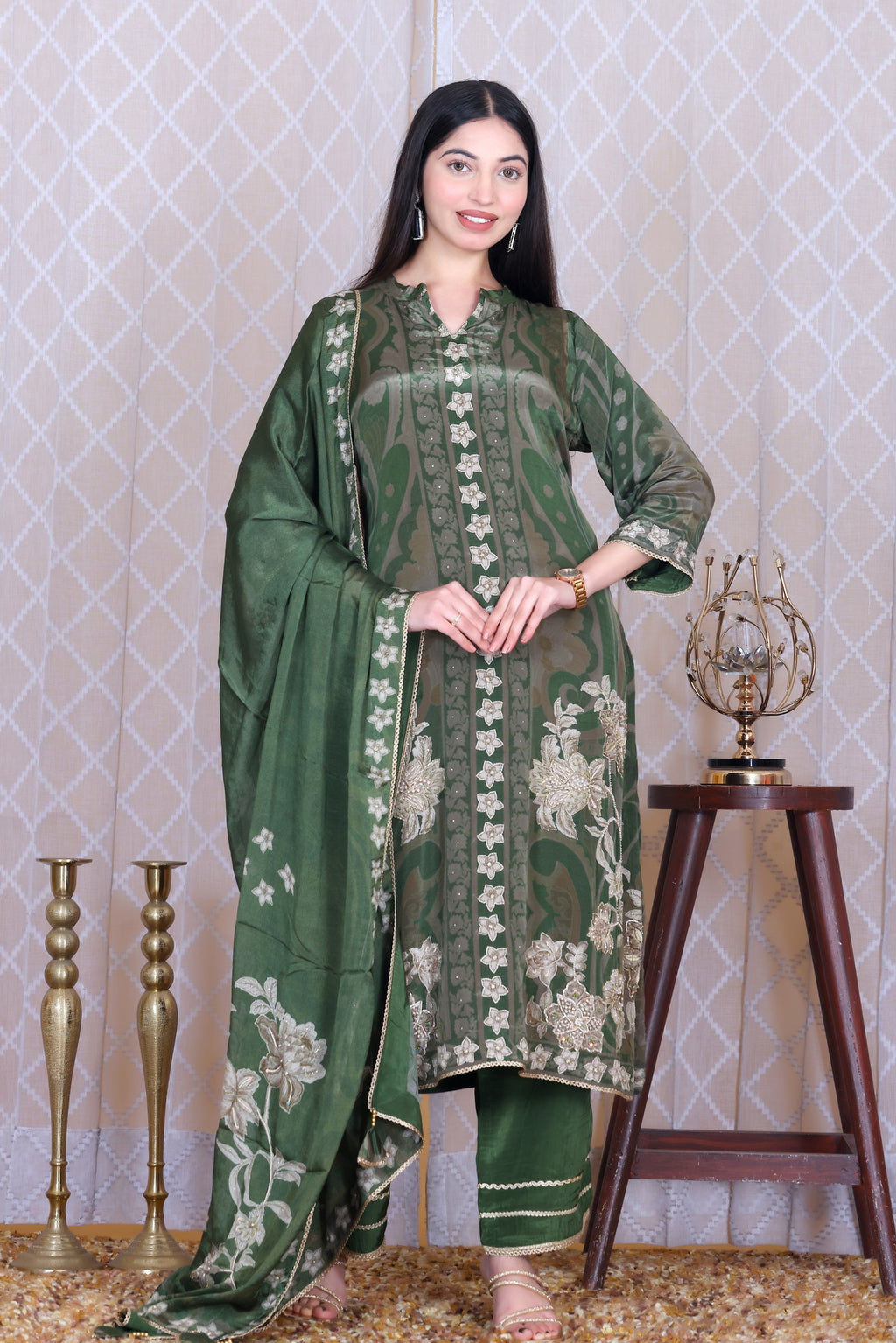 Zareen Emerald Jaal Unstitched Crepe Set - Label Tu Hai