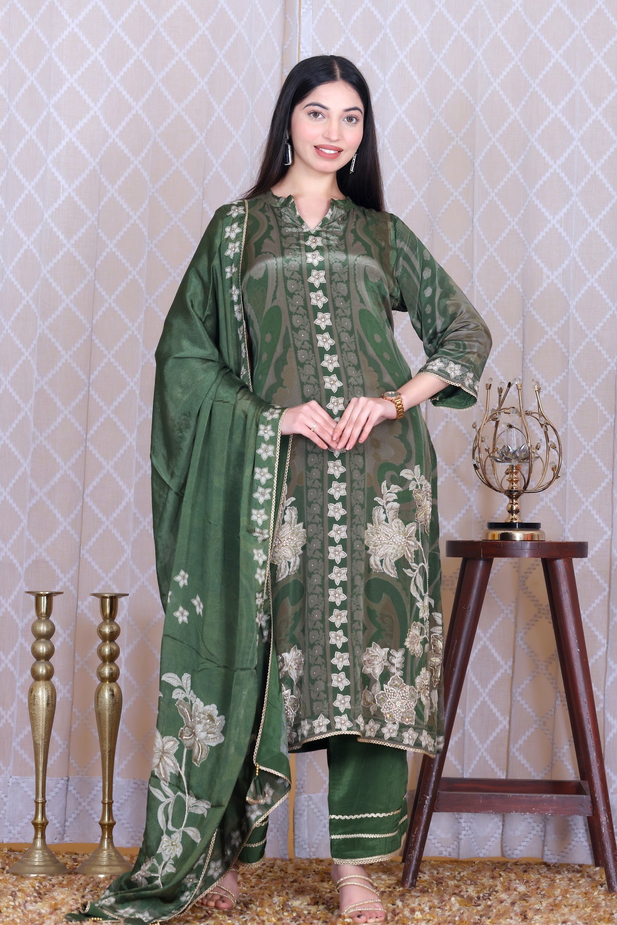 Zareen Emerald Jaal Unstitched Crepe Set - Label Tu Hai
