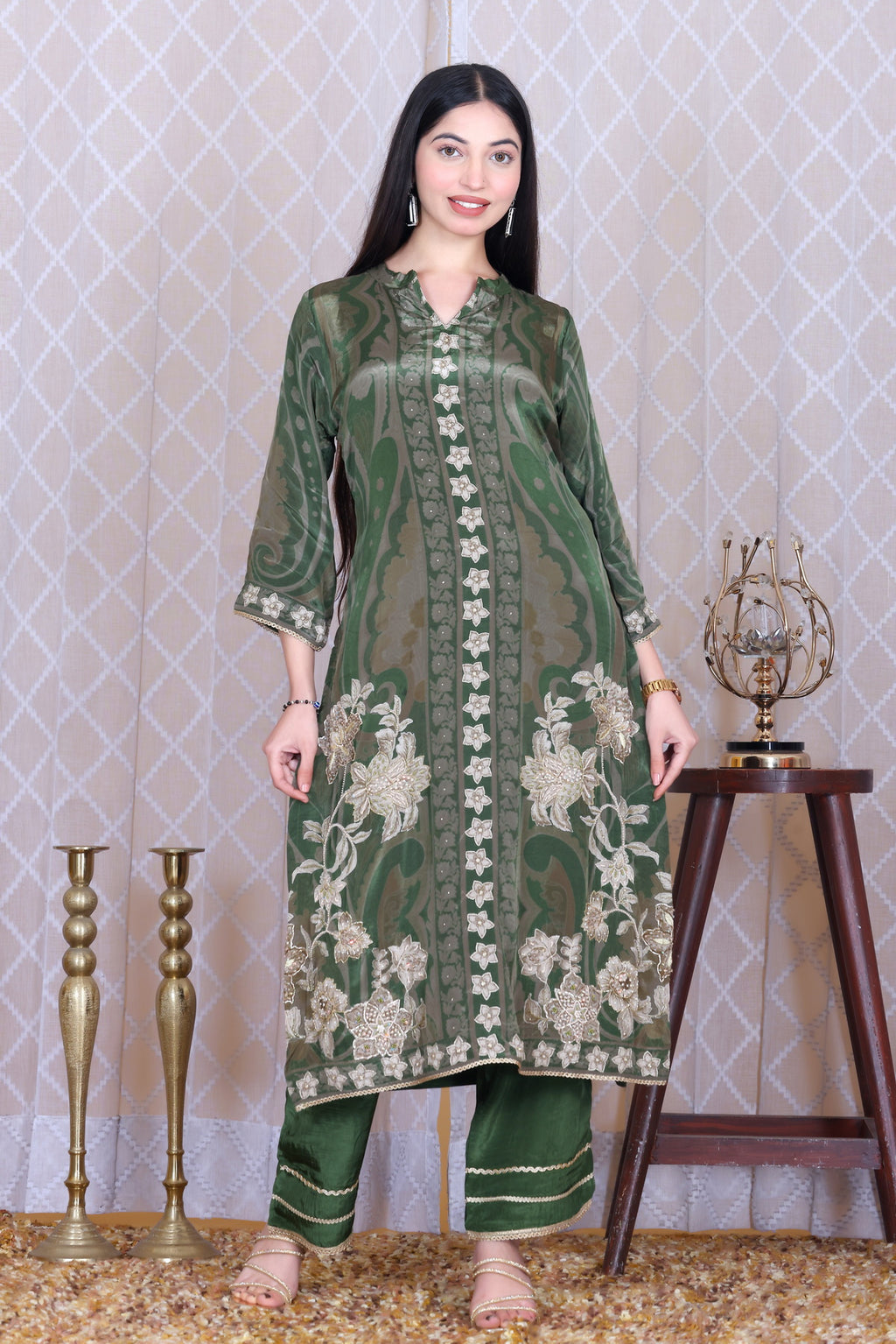 Zareen Emerald Jaal Unstitched Crepe Set - Label Tu Hai