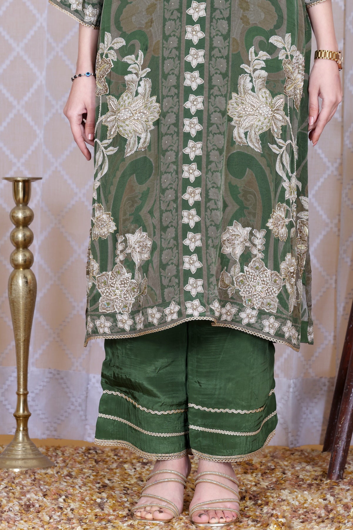 Zareen Emerald Jaal Unstitched Crepe Set - Label Tu Hai