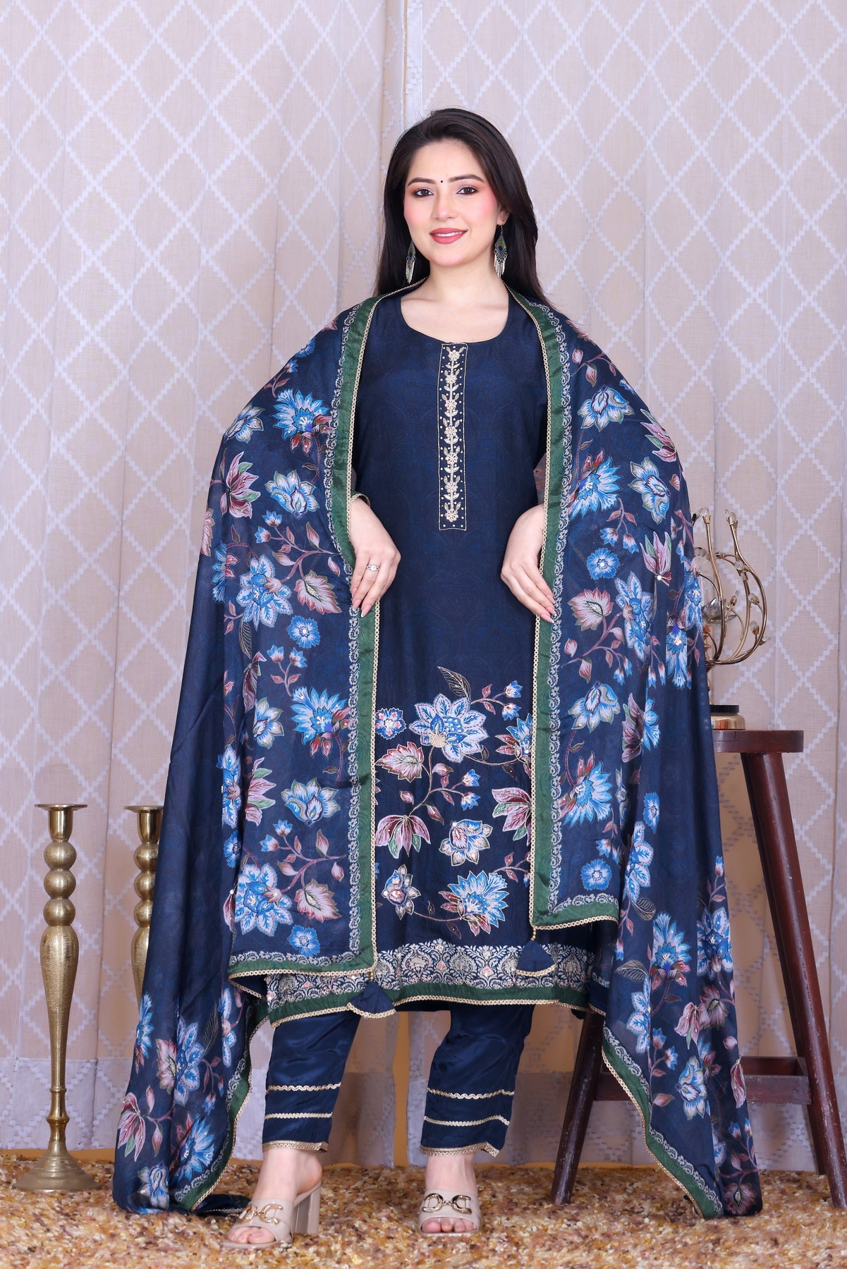 Neelara Floral Veil Unstitched Crepe Set - Label Tu Hai