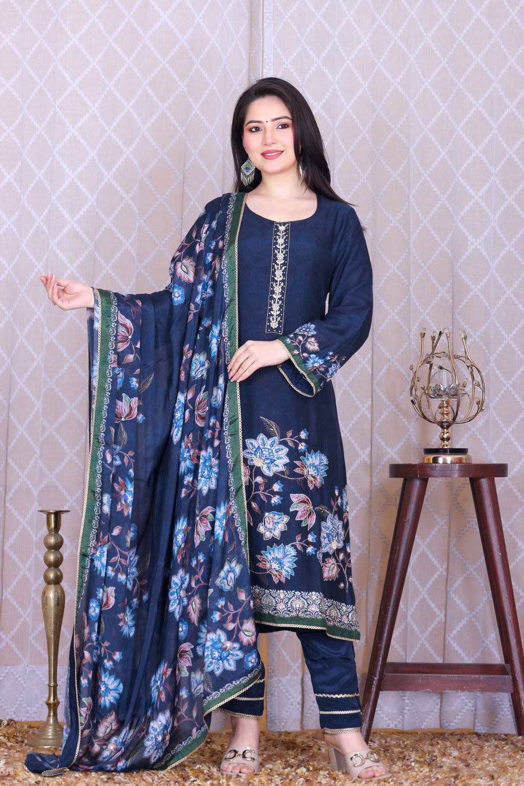 Neelara Floral Veil Unstitched Crepe Set - Label Tu Hai