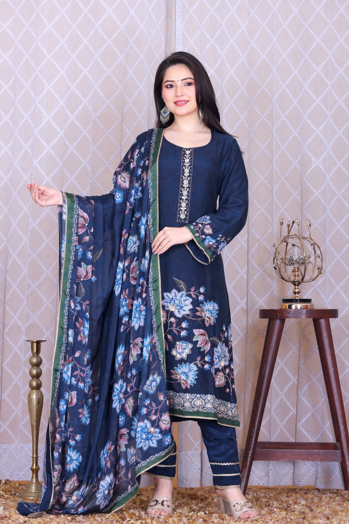 Neelara Floral Veil Unstitched Crepe Set - Label Tu Hai