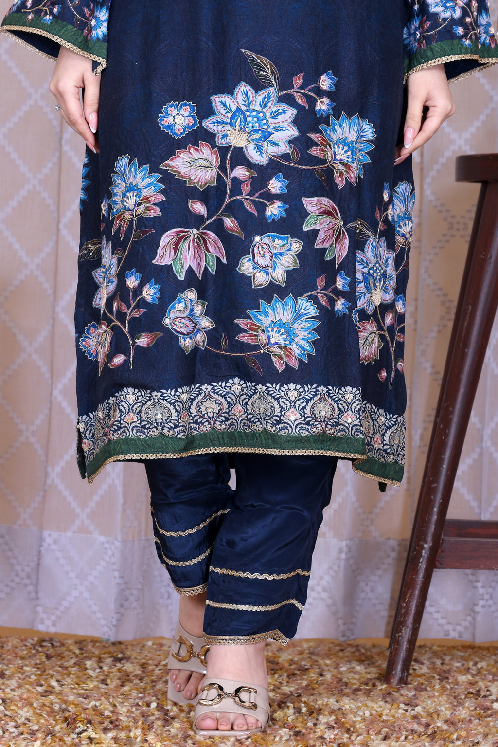 Neelara Floral Veil Unstitched Crepe Set - Label Tu Hai