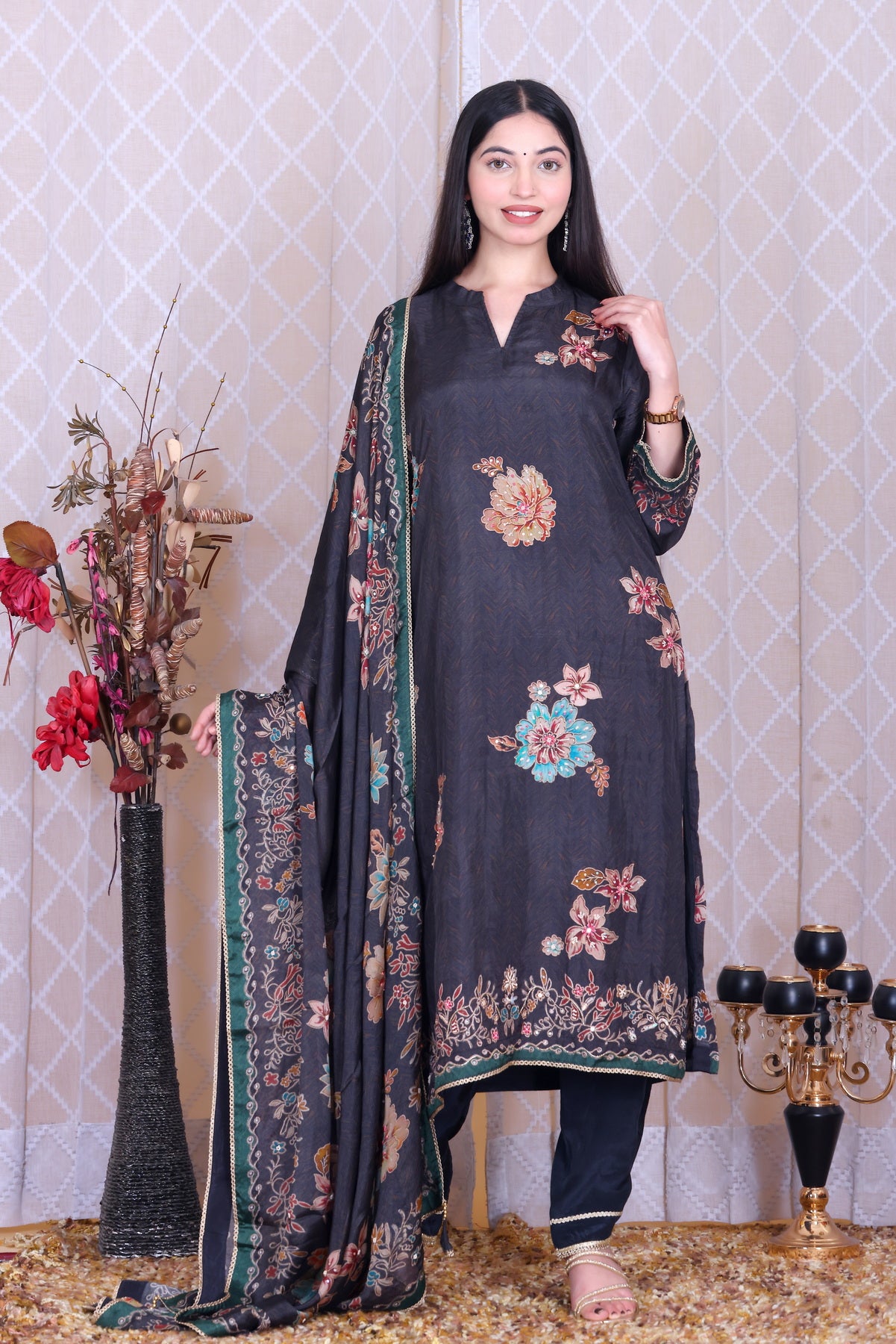Afsana Noir Unstitched Crepe Set - Label Tu Hai