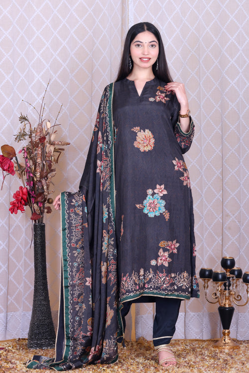 Afsana Noir Unstitched Crepe Set - Label Tu Hai