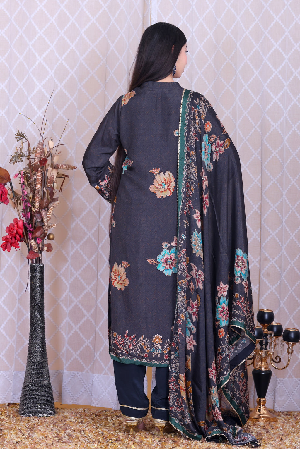 Afsana Noir Unstitched Crepe Set - Label Tu Hai