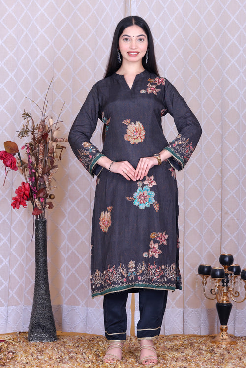 Afsana Noir Unstitched Crepe Set - Label Tu Hai