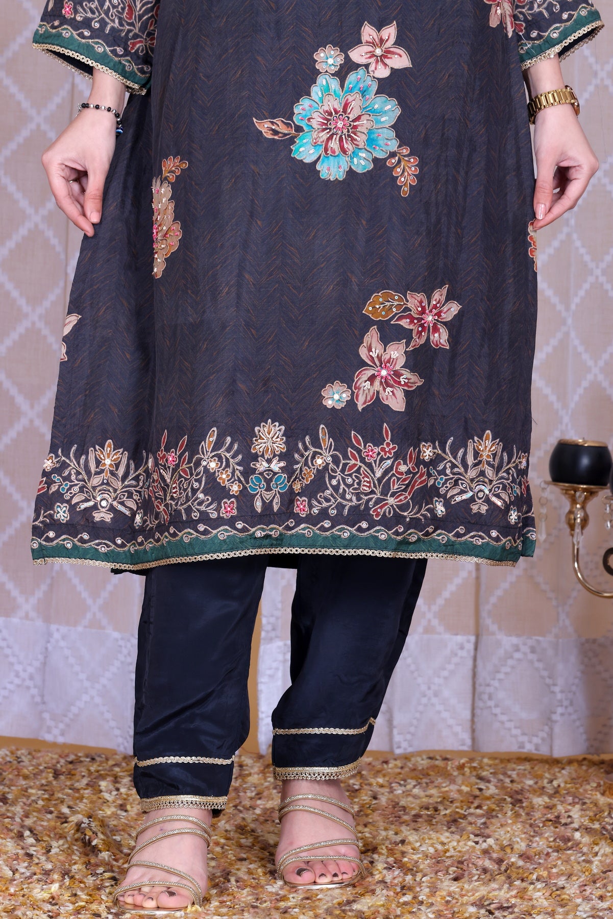 Afsana Noir Unstitched Crepe Set - Label Tu Hai