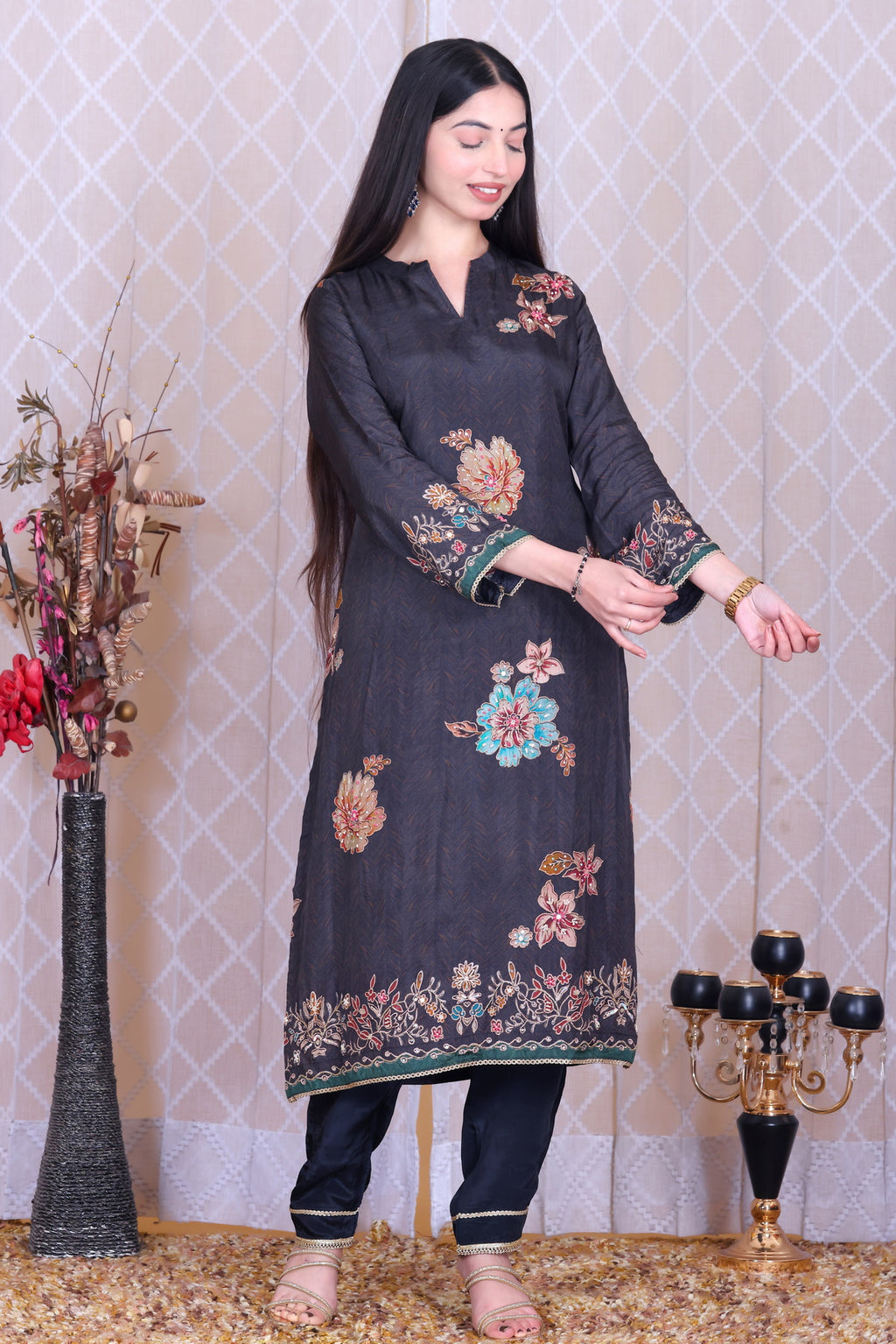 Afsana Noir Unstitched Crepe Set - Label Tu Hai