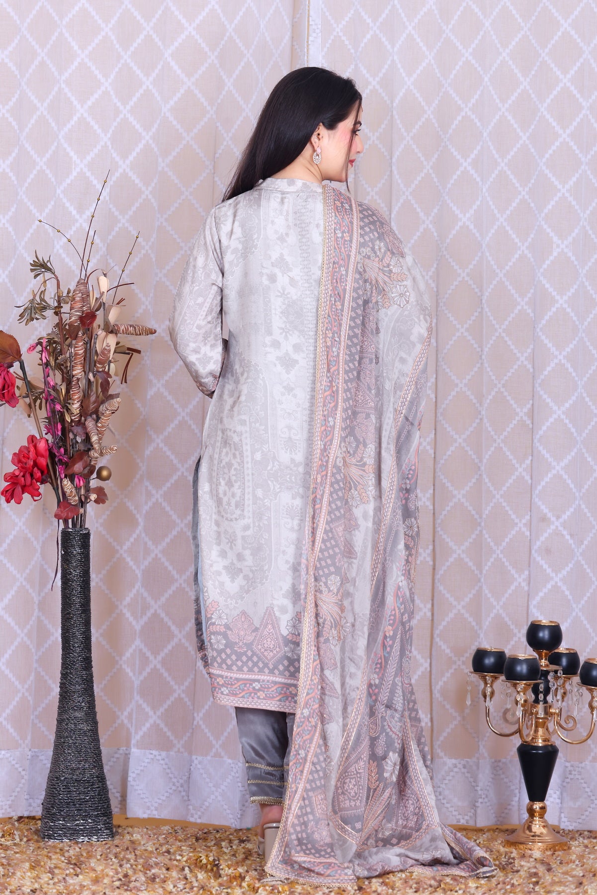 Saira Mist Grey Unstitched Crepe Set - Label Tu Hai