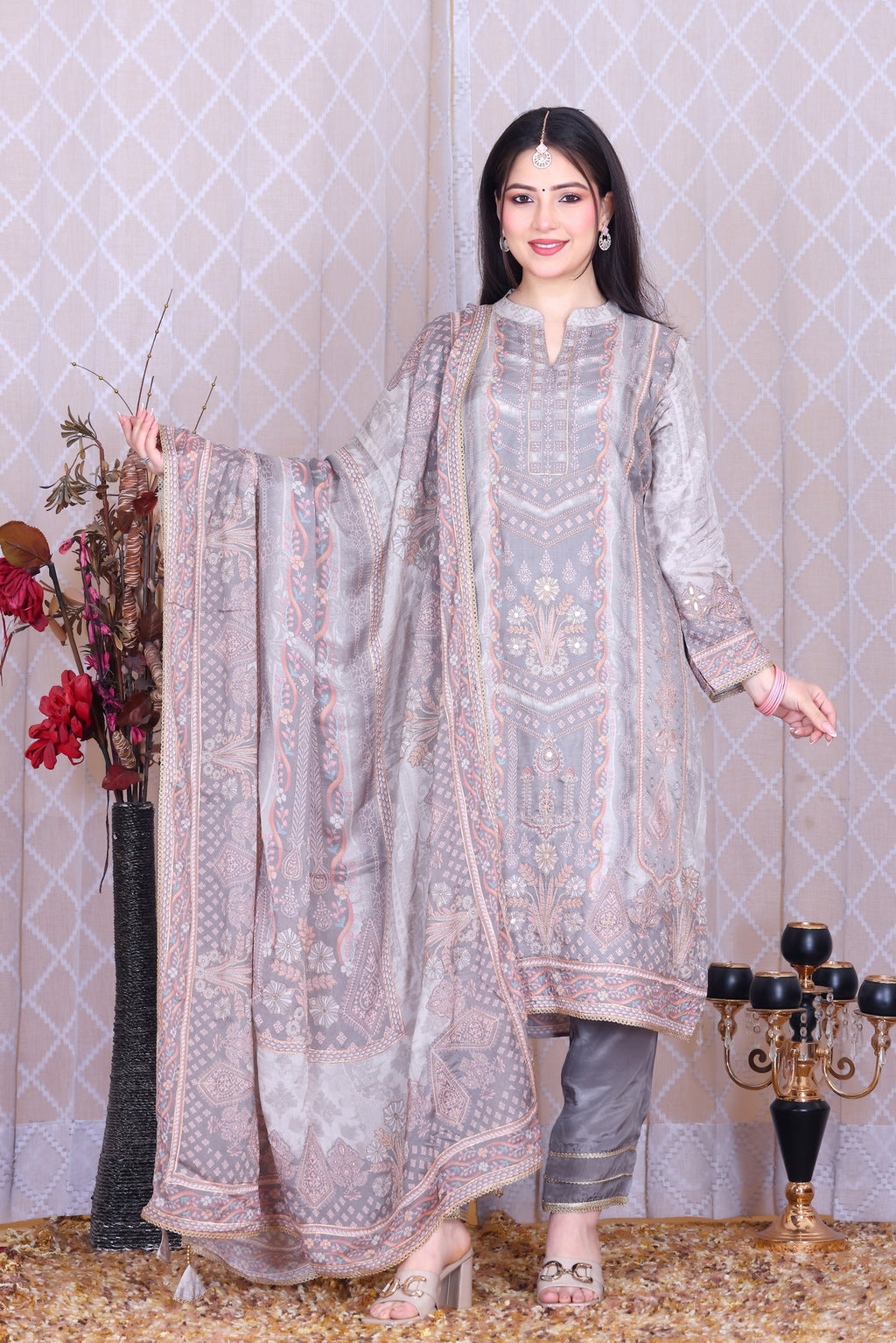Saira Mist Grey Unstitched Crepe Set - Label Tu Hai