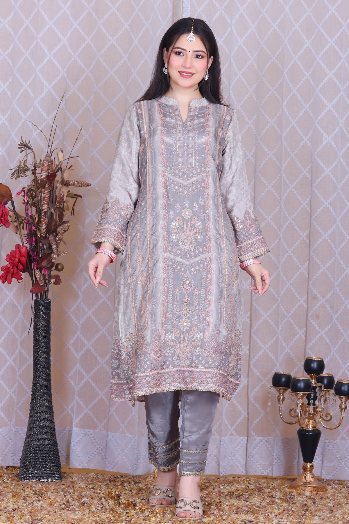 Saira Mist Grey Unstitched Crepe Set - Label Tu Hai