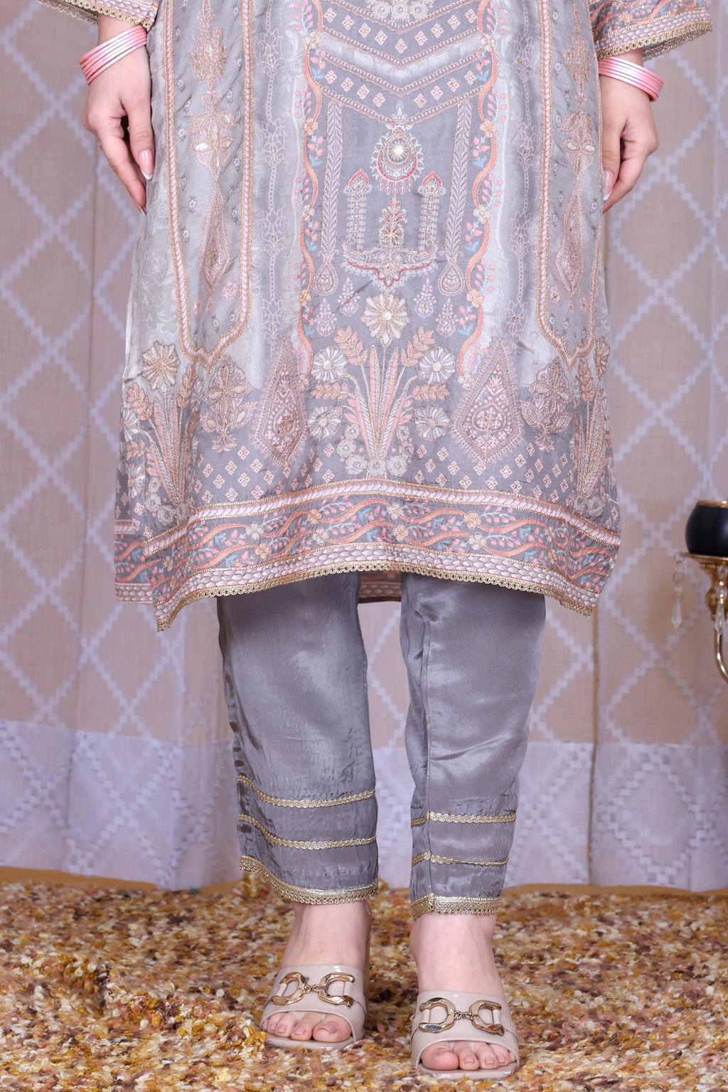 Saira Mist Grey Unstitched Crepe Set - Label Tu Hai