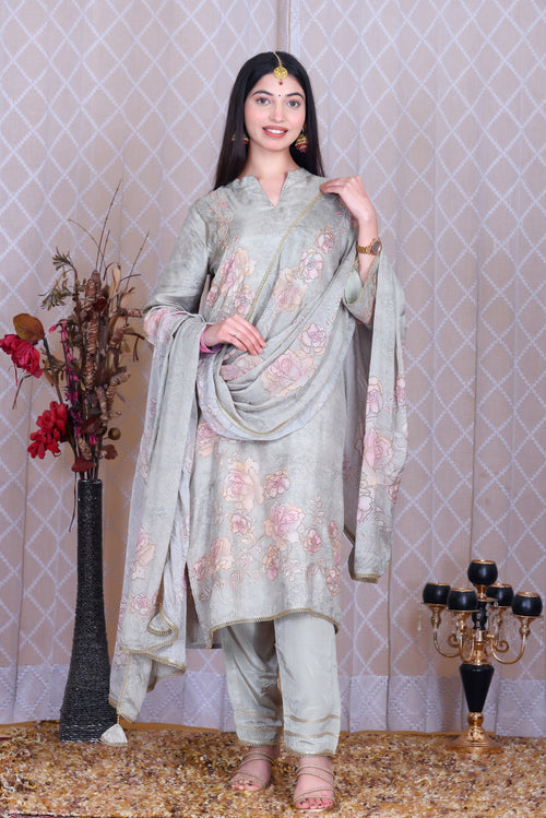 Aabroo Sage Bloom Unstitched Crepe Set - Label Tu Hai