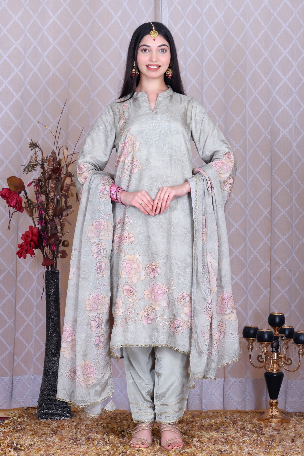 Aabroo Sage Bloom Unstitched Crepe Set - Label Tu Hai
