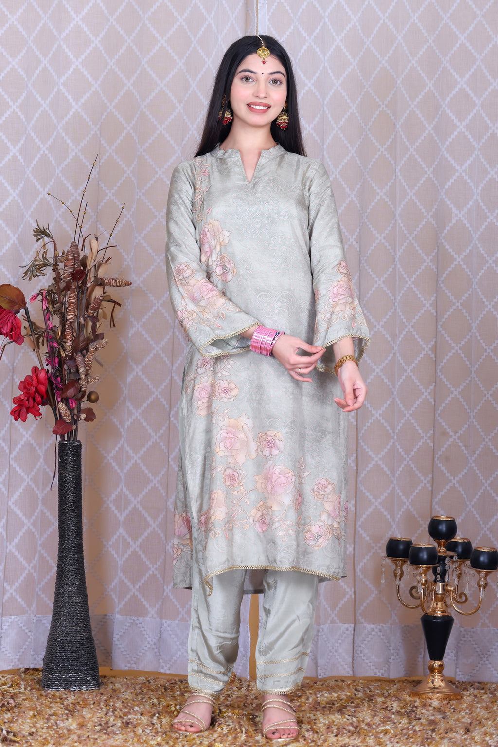 Aabroo Sage Bloom Unstitched Crepe Set - Label Tu Hai