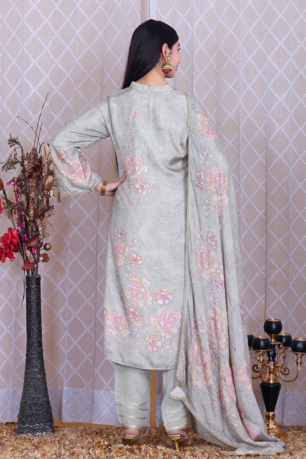 Aabroo Sage Bloom Unstitched Crepe Set - Label Tu Hai