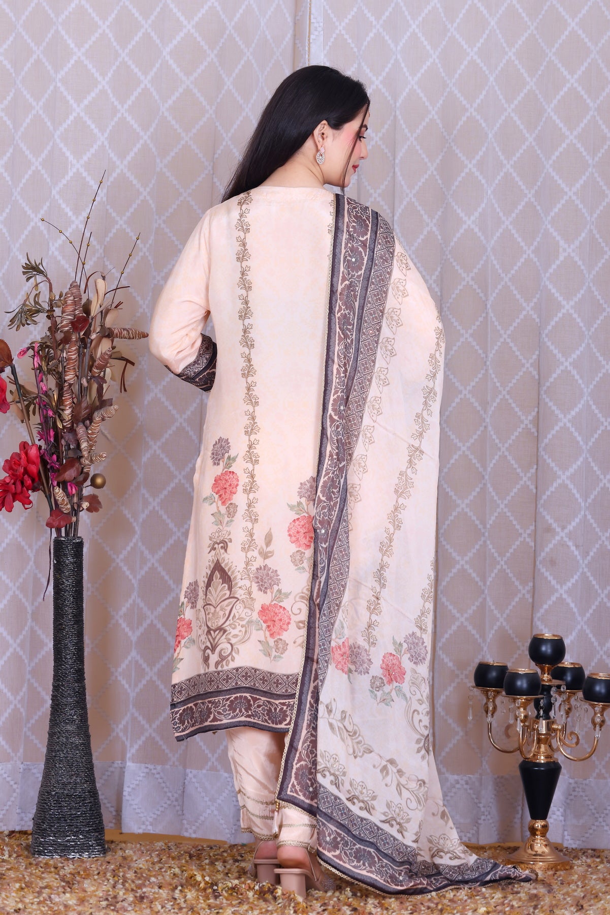 Meher Blush Garden Unstitched Crepe Set - Label Tu Hai