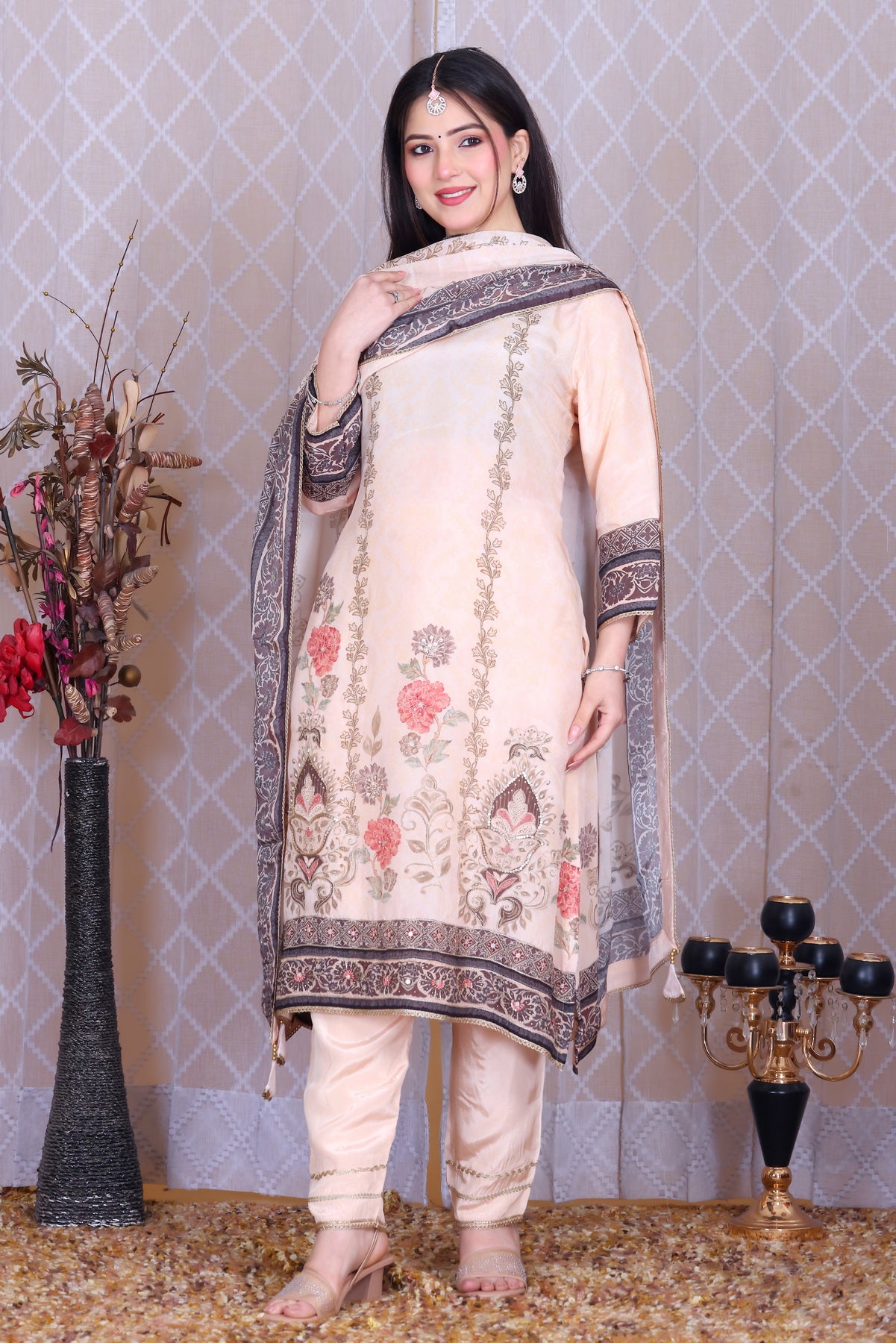 Meher Blush Garden Unstitched Crepe Set - Label Tu Hai