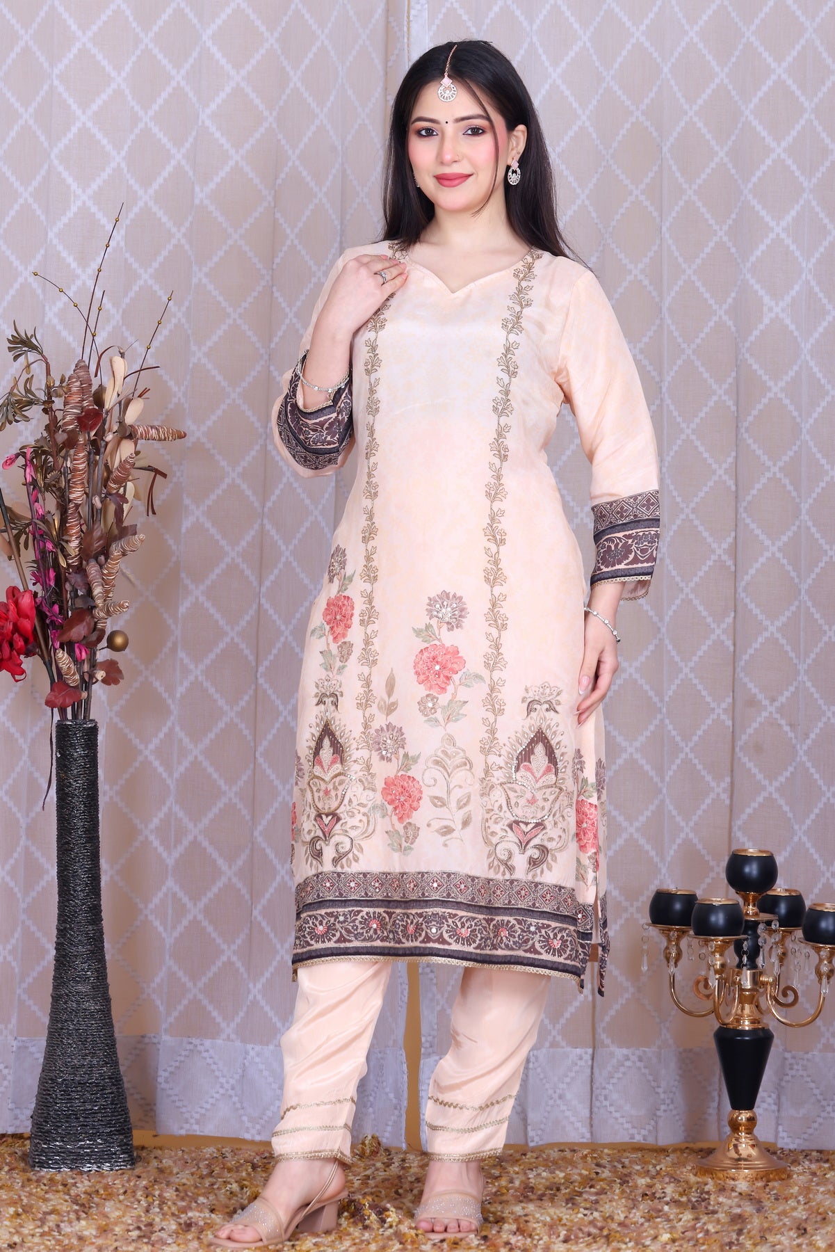 Meher Blush Garden Unstitched Crepe Set - Label Tu Hai