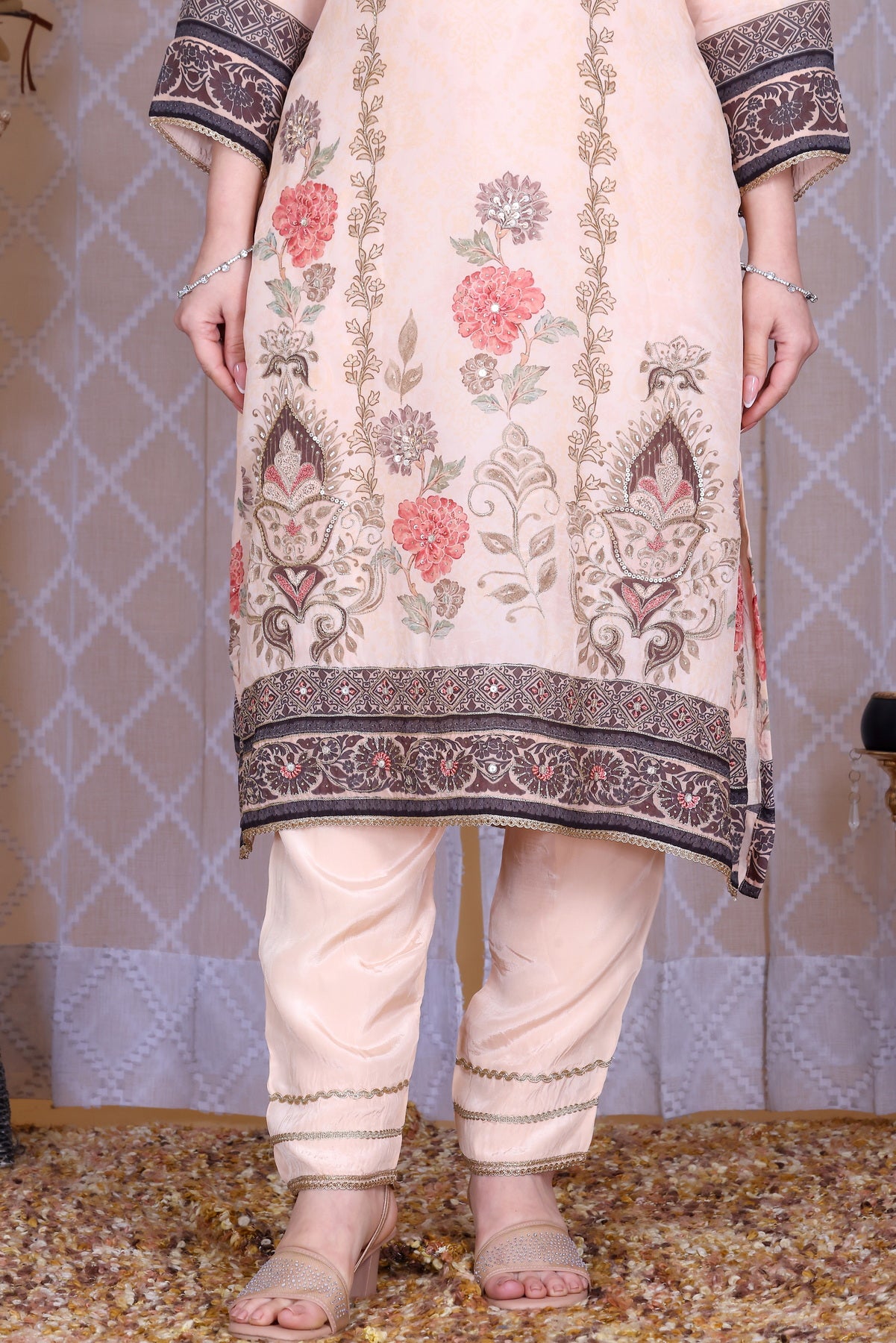 Meher Blush Garden Unstitched Crepe Set - Label Tu Hai