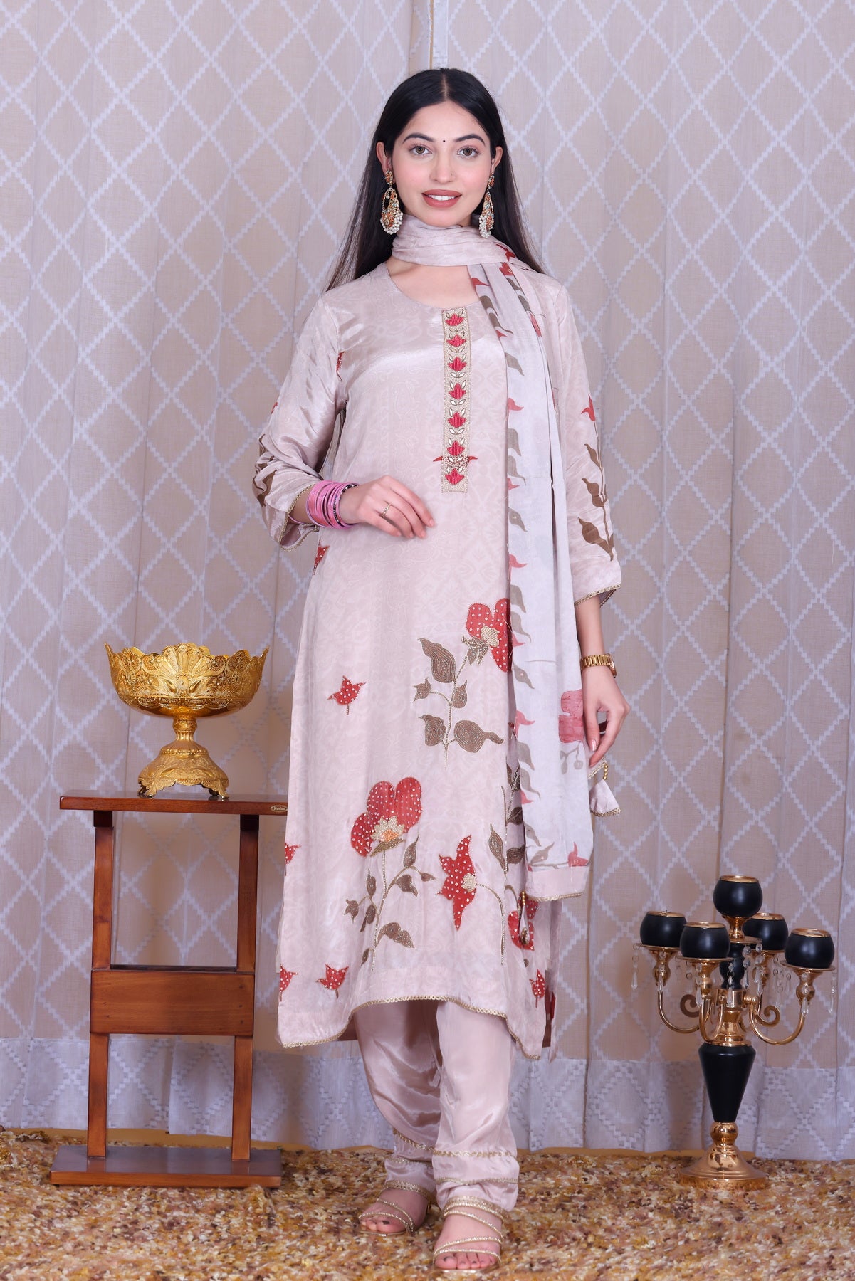 Eshal Rosé Bloom Unstitched Crepe Set - Label Tu Hai