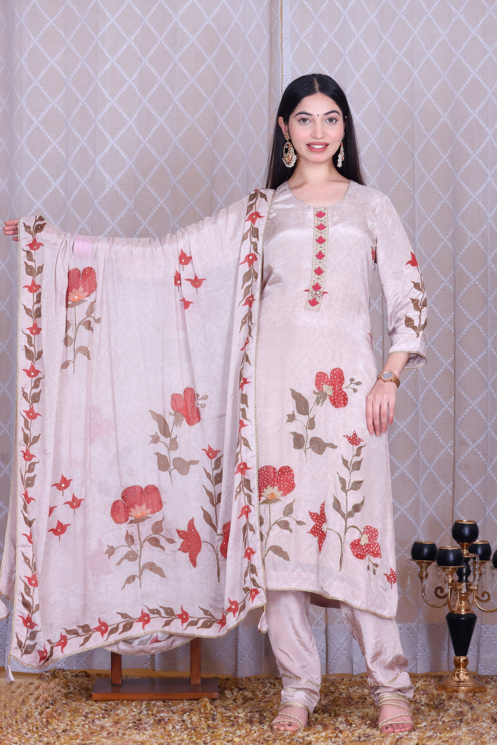 Eshal Rosé Bloom Unstitched Crepe Set - Label Tu Hai