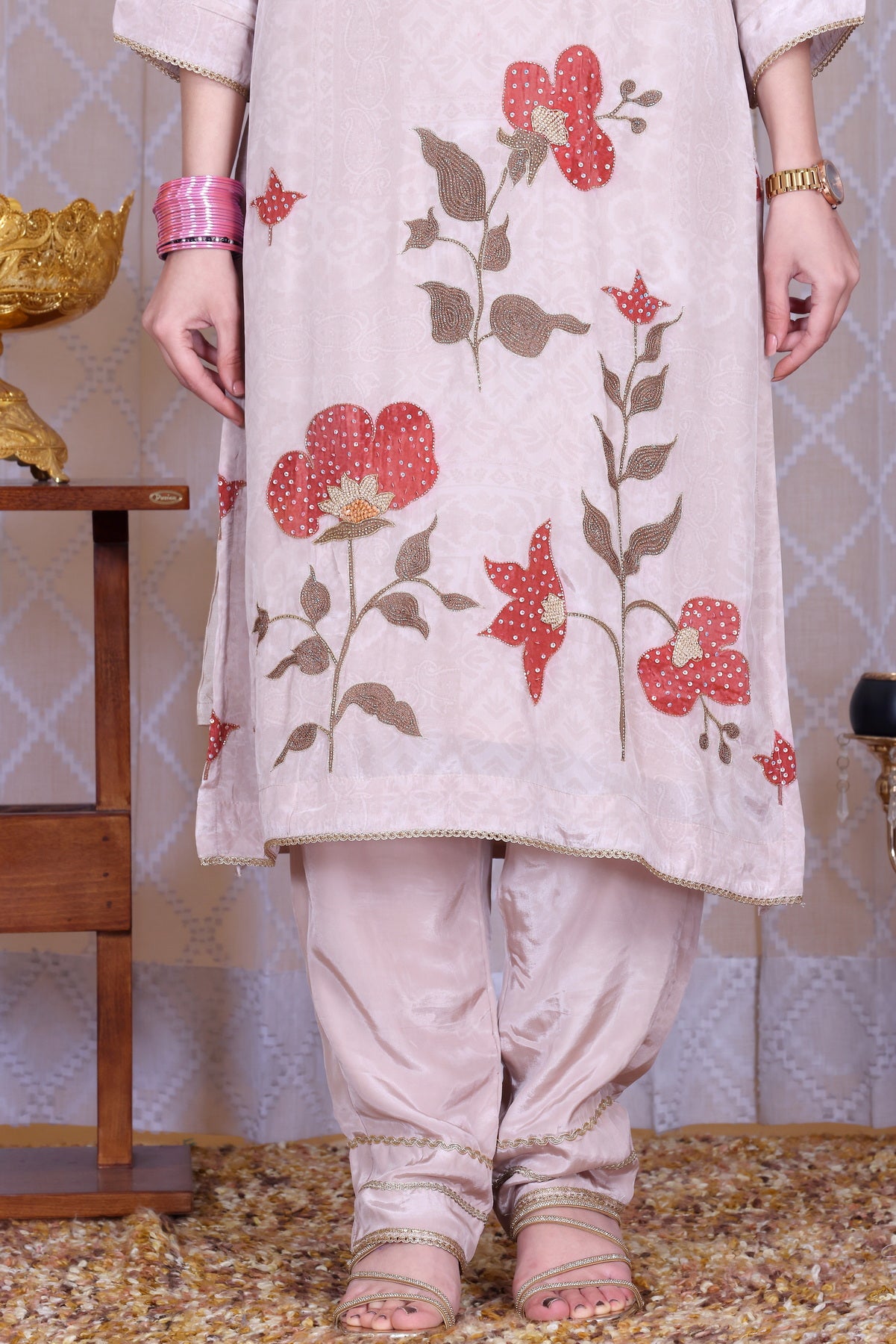 Eshal Rosé Bloom Unstitched Crepe Set - Label Tu Hai