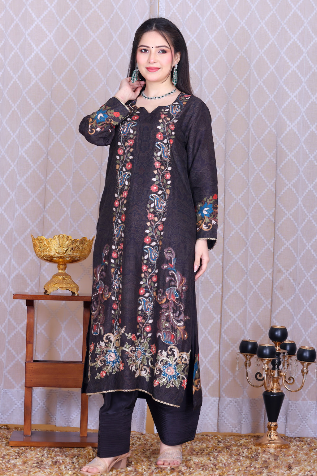 Nishat Black Paisley Unstitched Crepe Set - Label Tu Hai