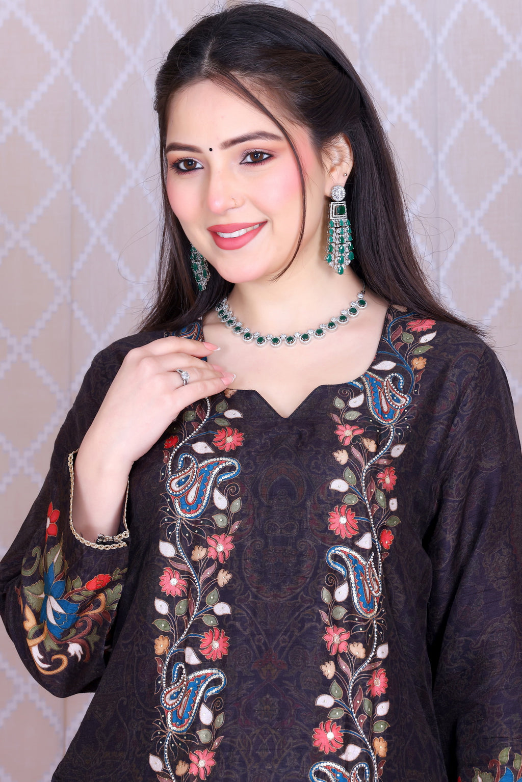 Nishat Black Paisley Unstitched Crepe Set - Label Tu Hai