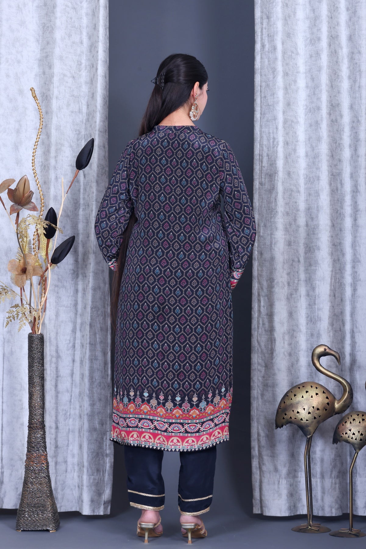 Roop Indigo Geometric Unstitched Crepe Set - Label Tu Hai