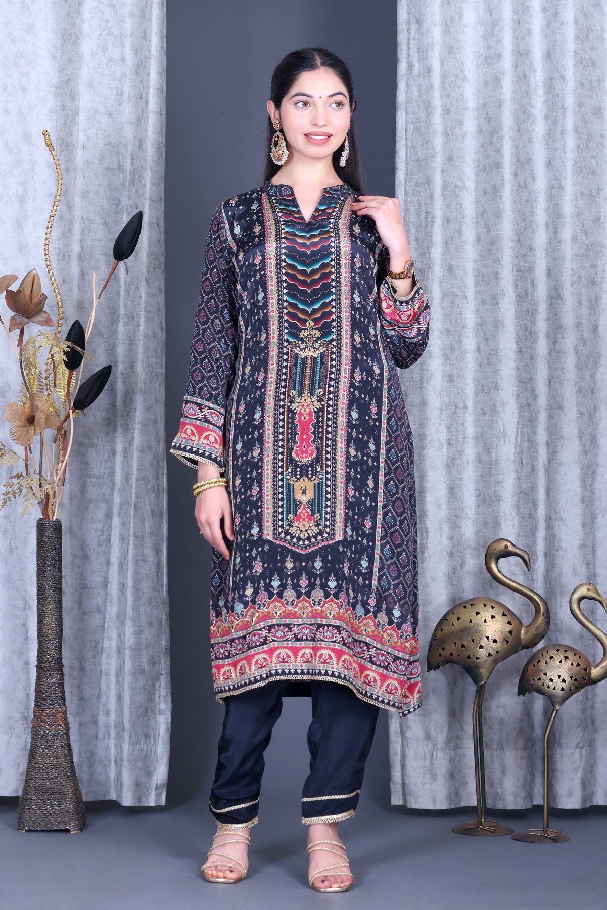 Roop Indigo Geometric Unstitched Crepe Set - Label Tu Hai