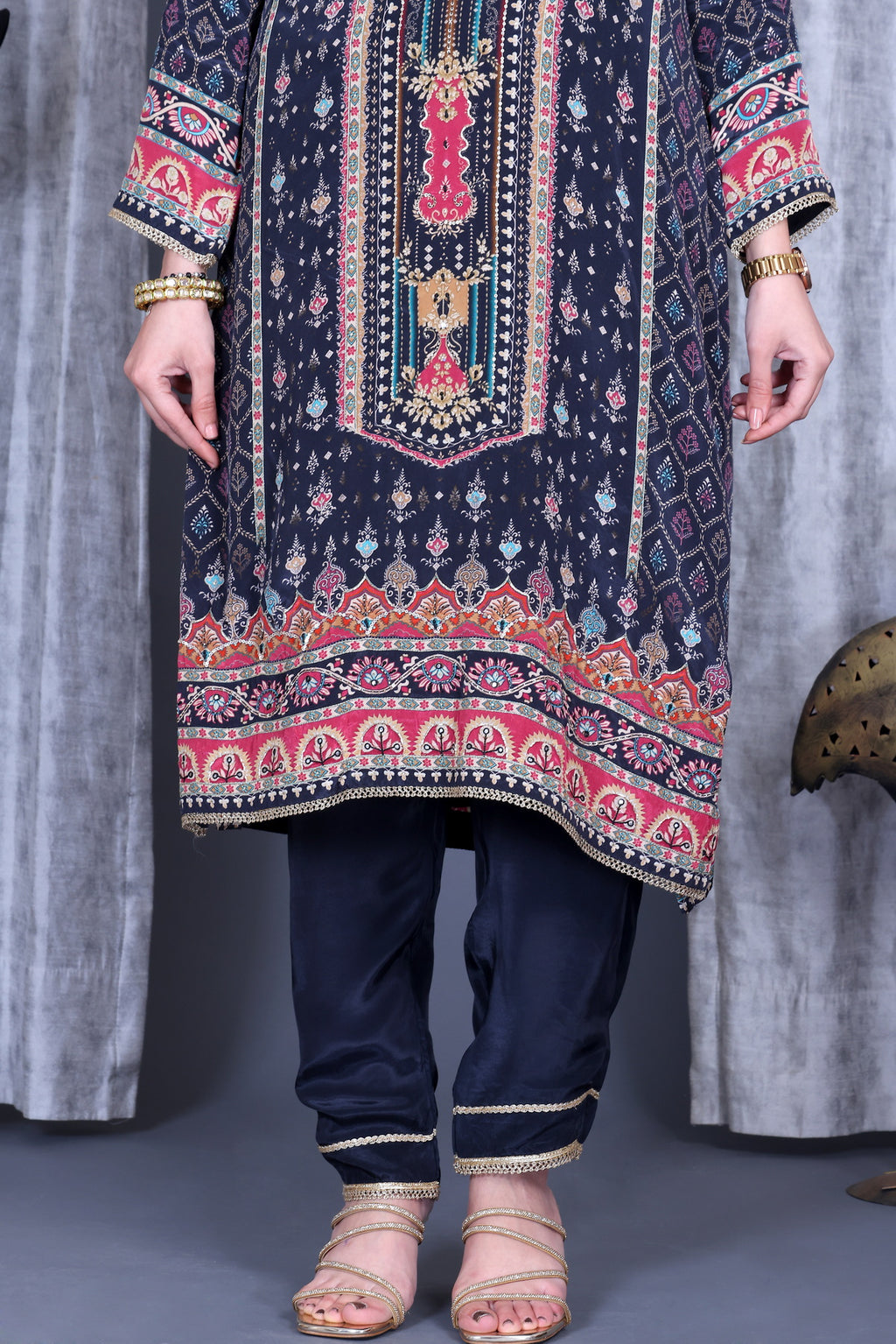 Roop Indigo Geometric Unstitched Crepe Set - Label Tu Hai