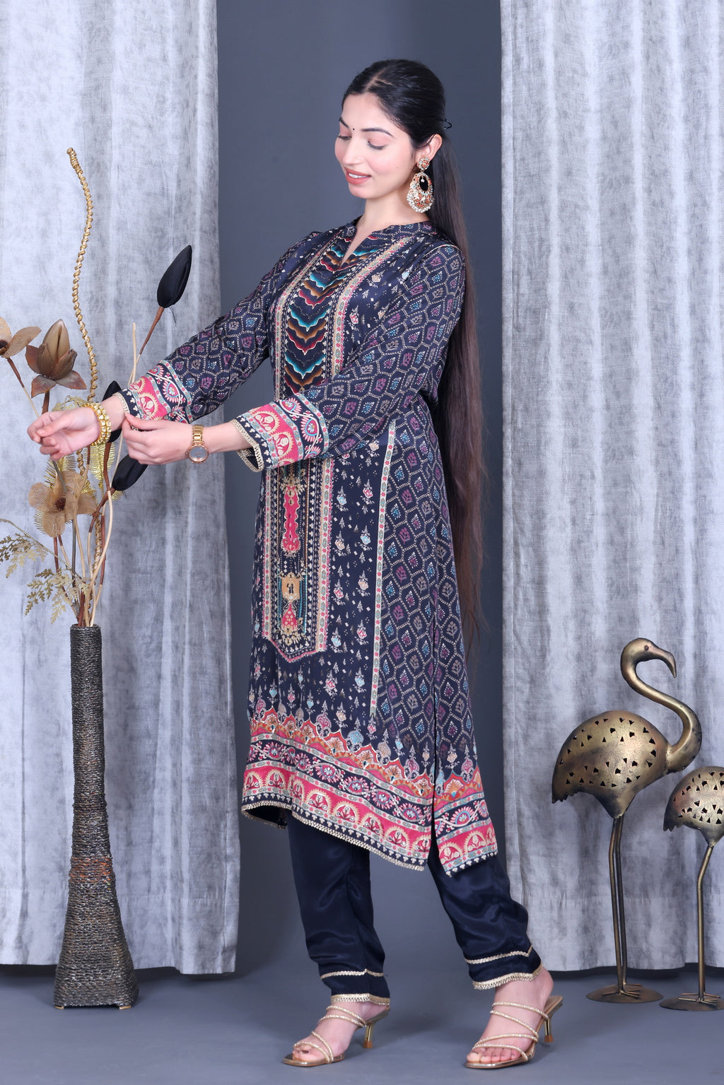 Roop Indigo Geometric Unstitched Crepe Set - Label Tu Hai