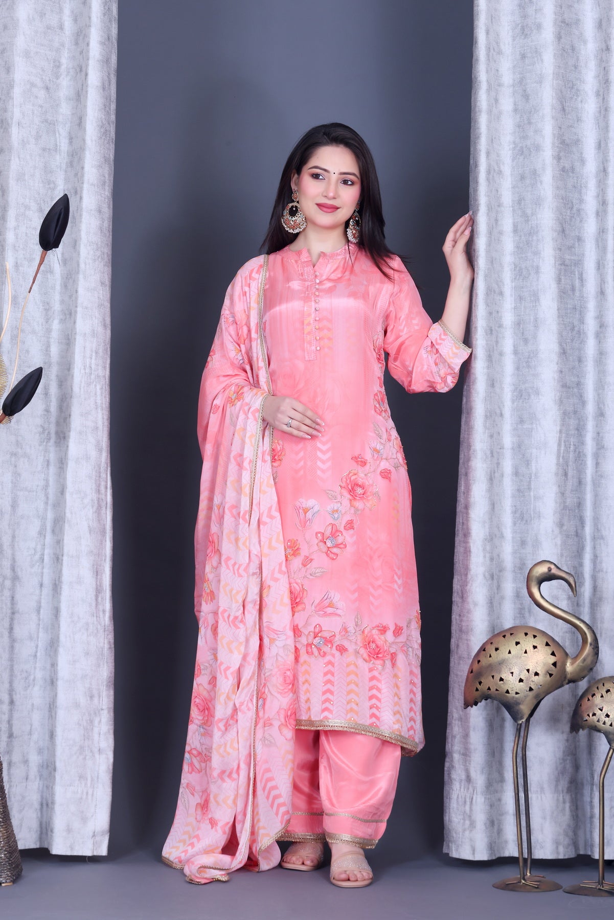 Gulbahaar Coral Bloom Unstitched Crepe Set - Label Tu Hai