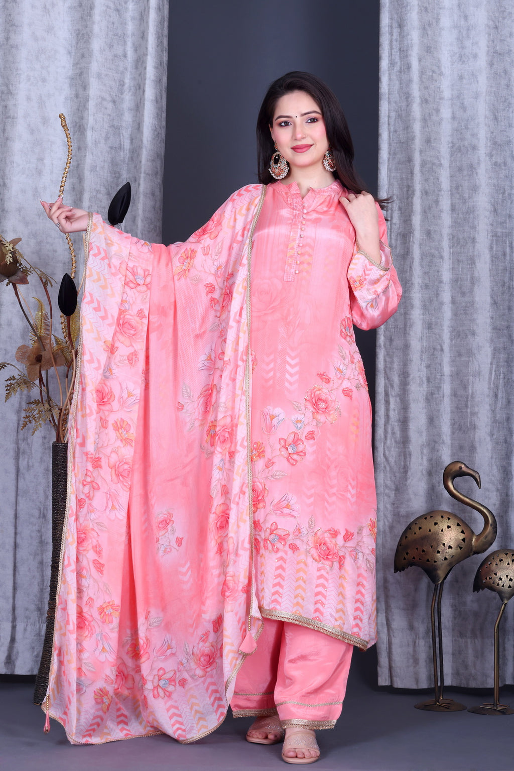 Gulbahaar Coral Bloom Unstitched Crepe Set - Label Tu Hai