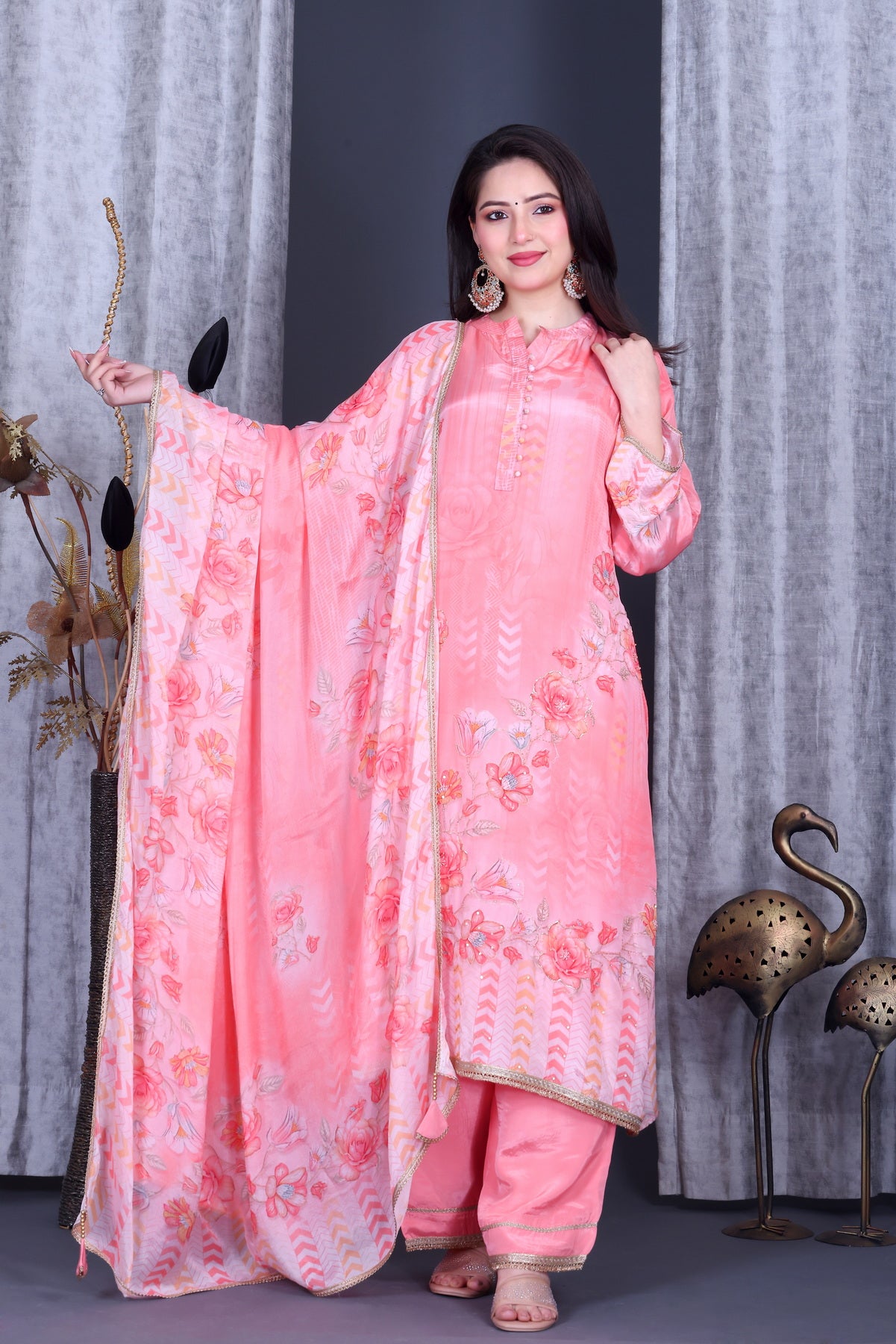 Gulbahaar Coral Bloom Unstitched Crepe Set - Label Tu Hai