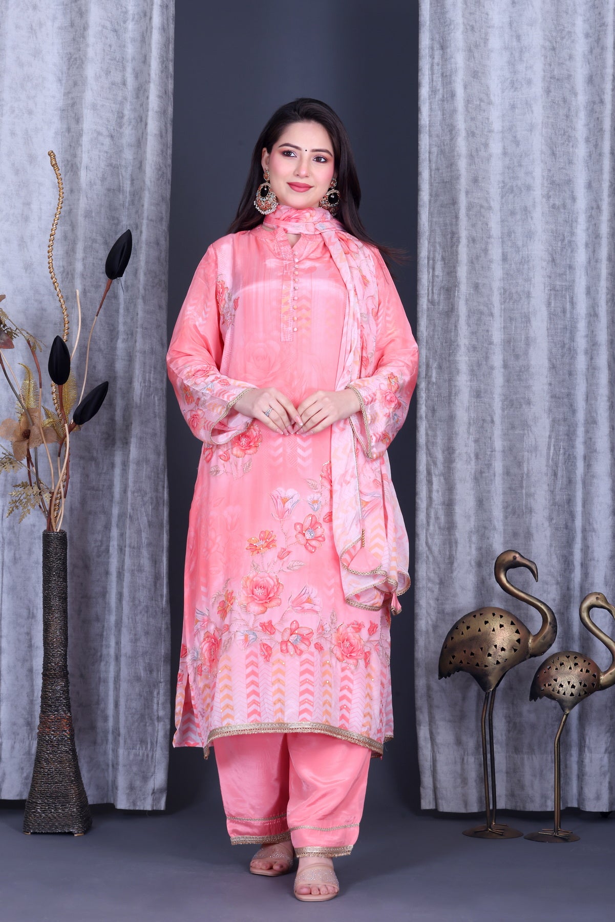 Gulbahaar Coral Bloom Unstitched Crepe Set - Label Tu Hai
